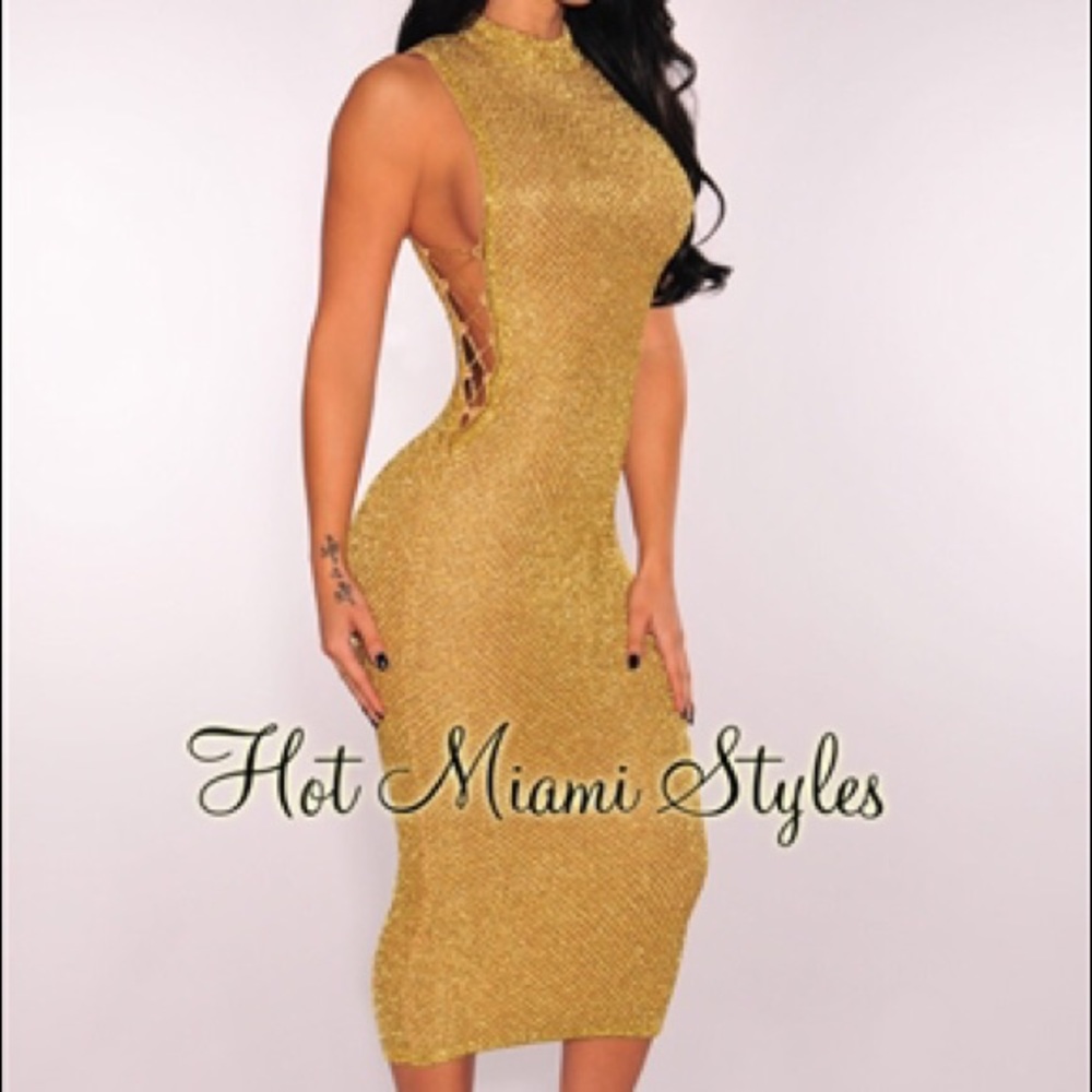 Gold metallic knit lace up midi, new without tags